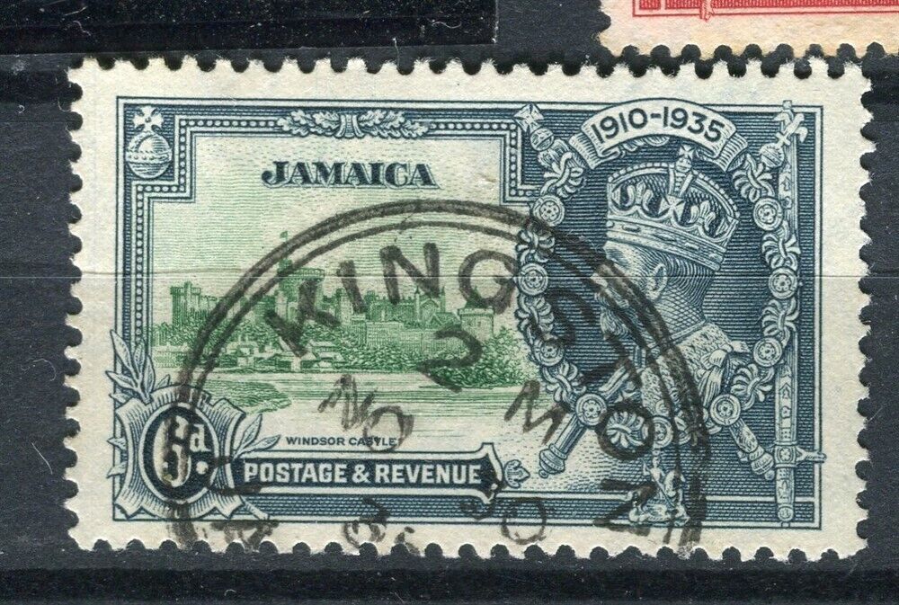 JAMAICA; 1935 early GV Jubilee issue fine used 6d. value Caribbean
