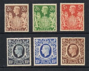 Great Britain 1939 KGVI SG 476-478c or Sc 249-251A set of 6 MNH
