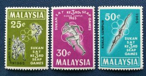 MALAYSIA 1965 3rd South East Asian Peninsular Games Set of 3V SG#28-30 MLH