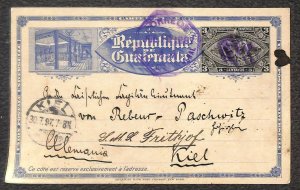 GUATEMALA H&G #9 EXPO POSTAL CARD GUATEMALA TO KIEL GERMANY 1897