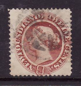 Newfoundland-Sc#28-used 28c pale red brown QV-very small owner's mark on back -1