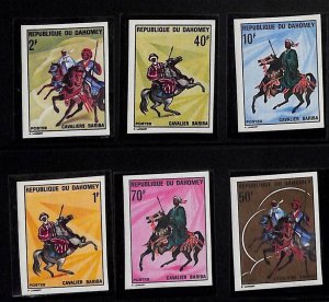 ZA0099 - DAHOMEY - Set of 6 IMPERF STAMPS - HORSES 1970 Warriors-