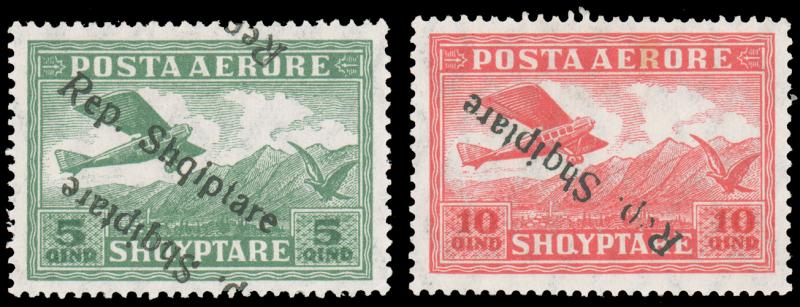 Albania #C8a-C9a MLH CV$95.00 1927 Inverted Overprints