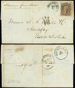 1873 FLS, Steamer From Boston to Halifax N.S., Packet Mail, SC #76 STRADDLE COPY