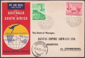 MAURITIUS 1952 Qantas first flight to Johannesburg South Africa.............A533