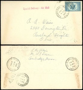 FEB 6, 1939 Cambridge MA CDS, SPECIAL DELIVERY - AIR MAIL Auxiliary H/S, SC #CE1