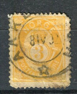 NORWAY; 1877-86 early classic 'ore' type used Shade of 3ore. + fair Postmark