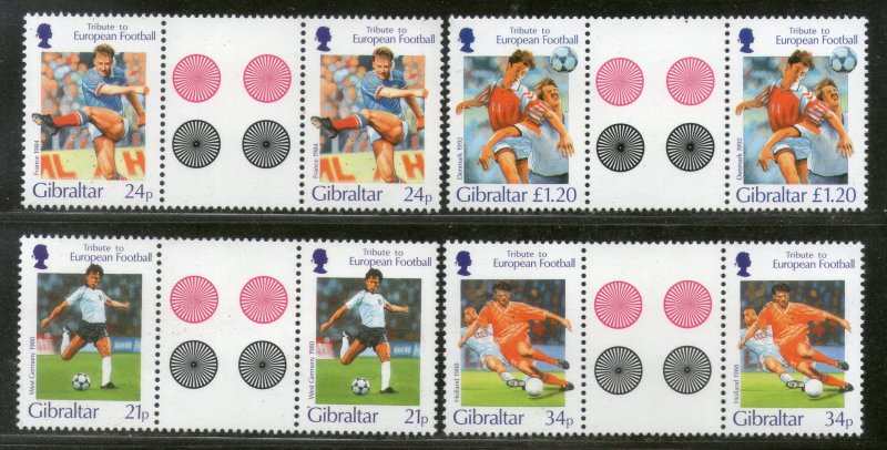 Gibraltar 1996 Football Teams Germany France Sport Sc 707-0 Gutter Pair MNH 3293