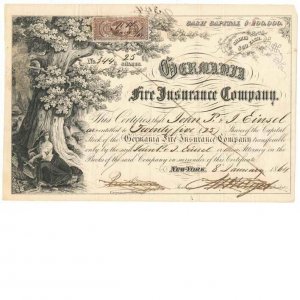 R46a on stunning 1864 Germania Fire Insurance Co. stock certificate