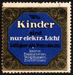 intage Germany Poster Stamp Where Children Are Only, Electric Light Is Cheaper