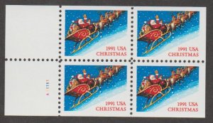 U.S. Scott #2585a Christmas 1991 Santa Sleigh Stamp - Mint NH Booklet Pane