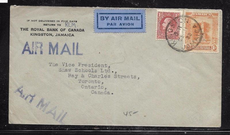 JAMAICA (PP1301B) 1933 1/-+1D  A/M COVER TO CANADA