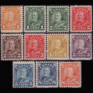 CANADA 1930 - Scott# 162-72 King GV 1-8c LH