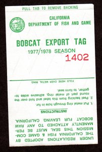 California Bobcat Export Tag, MNH, 1977/1978 Lot 230738