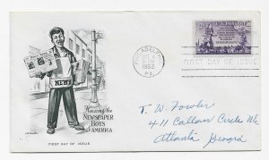 US 1015 (Me-4) 3c Newspaper Boys single on FDC Artmaster Cachet ECV $6.00