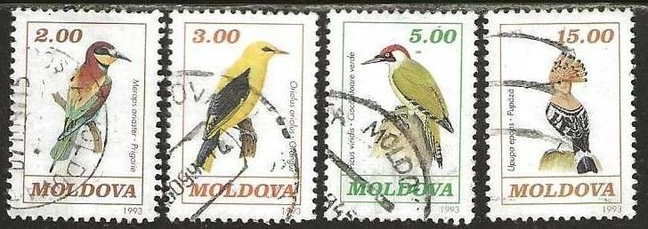 Moldova, Scott # 75-77, 79, used. partial set.  Birds.  1993.  (M89)