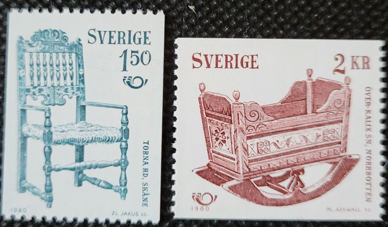 Sweden, 1980, #1331 & 1332,  Chair & Cradle, MNH, SCV$1.25