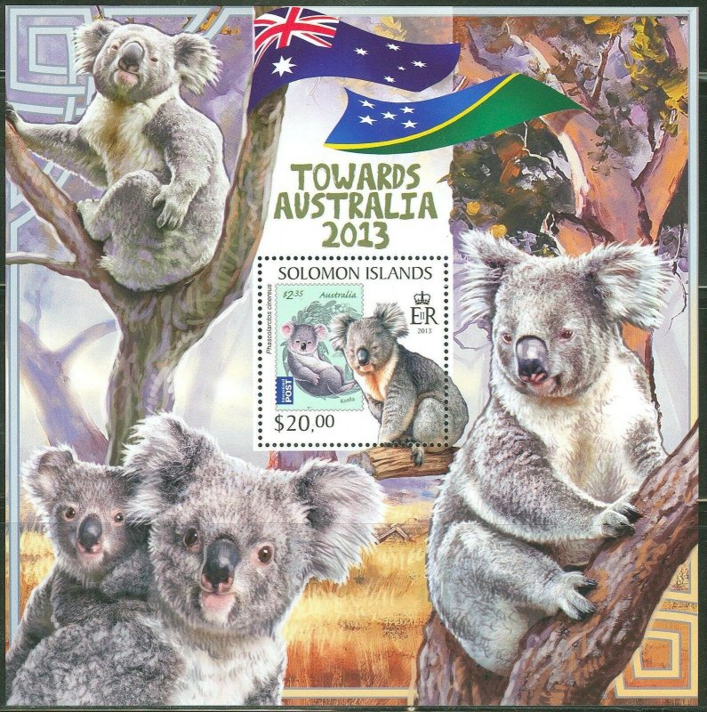 SOLOMON ISLANDS 2013  TOWARDS AUSTRALIA KOALA BEAR  SOUVENIR SHEET  MINT NH