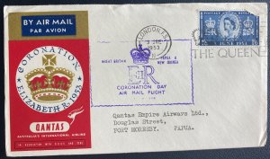 1953 London England first day Cover To Port Moresby Papua Queen Elizabeth Corona