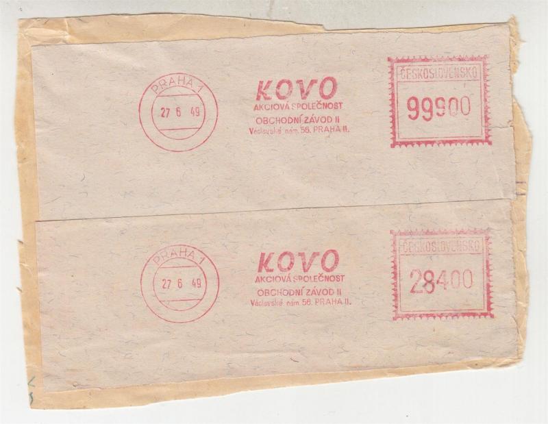 CZECHOSLOVAKIA, 1950 part parcel front, Prague KOVO Meters 99.900k. & 284k.