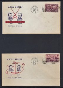 USA 1937 Scott 787 & 792 FDC Matching Army-Navy Cachets