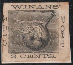 US #LOCAL WINANS' 2c black on white, unlisted, sold as is,  Nice and Fresh!