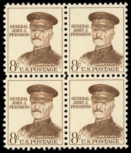 US Sc 1371 XF/MNH BLOCK of 4 - 1961 8¢ General John J. Pershing -Great Centering