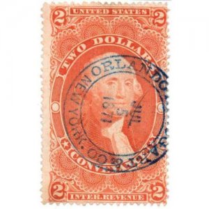 1862-71 $2 U.S.A. Internal Revenue, George Washington R81c NY Broker cancel