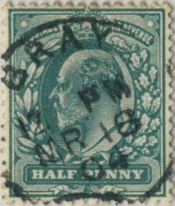 GB/Ireland 1904 BRAY (Co. Wicklow) CDS on KEVII SG 215/6 1/2d blue-green (x2)