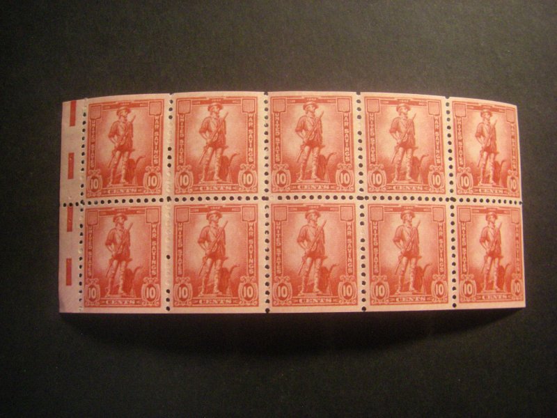 Scott WS7b, 10c War Savings Minute Man, Booklet pane of 10 with tab Electric Eye