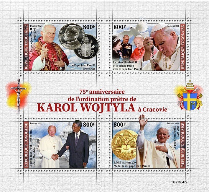 TOGO - 2021 - Karol Wojtyla - Perf 4v Sheet - Mint Never Hinged