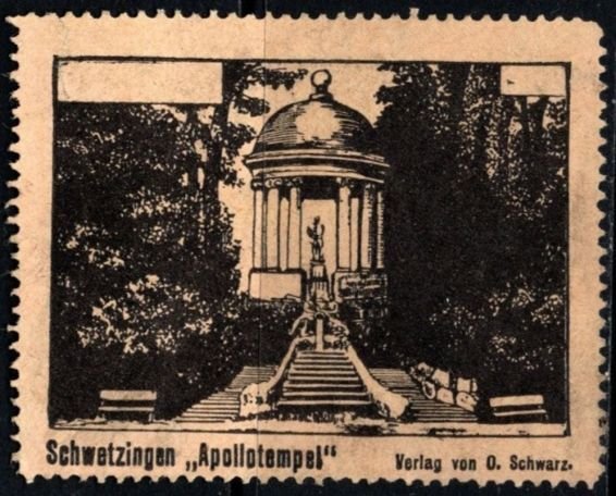 Vintage Germany Poster Stamp Schloss Schwetzingen “Temple of Apollo”