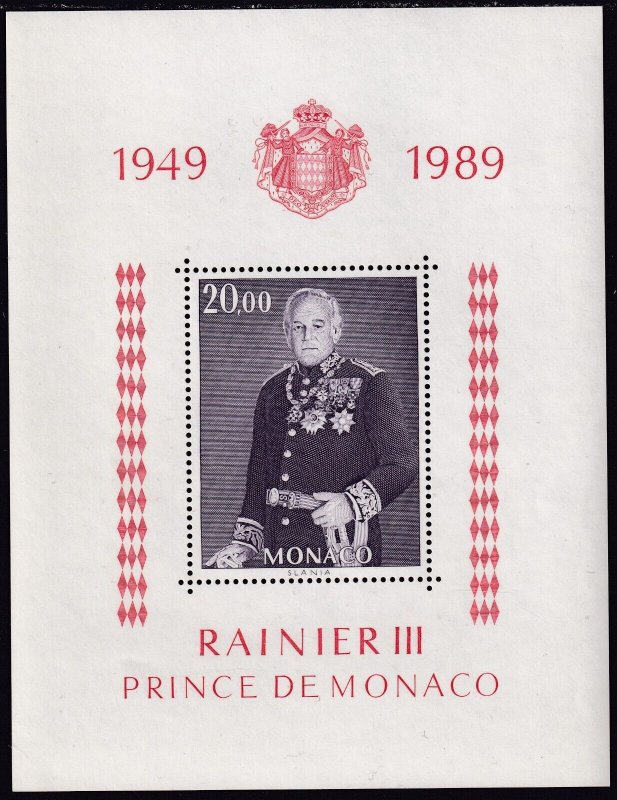 Sc# 1681 Monaco 1989 Prince Rainier III 40th Ann S/S souvenir sheet MNH $11.00