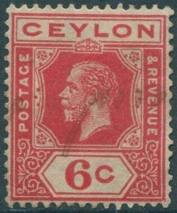 Ceylon 1921 SG342 6c carmine-red KGV tablet A shade #1 FU (amd)