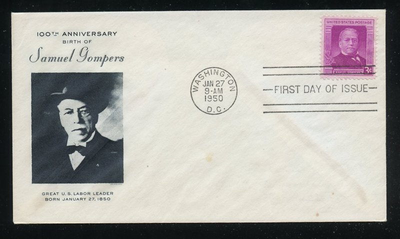 US 988 100th Anniv birth of Samuel Gompers UA Grimsland cachet FDC