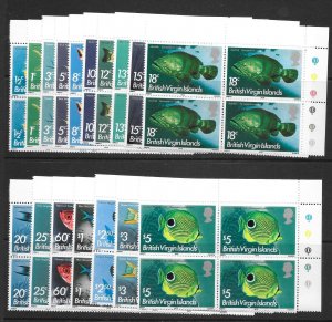 BRITISH VIRGIN ISLANDS SG330/46 1975 FISH DEFINITIVE SET CTRL BLKS OF 4 MNH