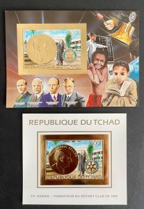 1985 Deluxes Gold Stamps Block & S/S Famous Figure P.P. Harris Rotary Club Chad-