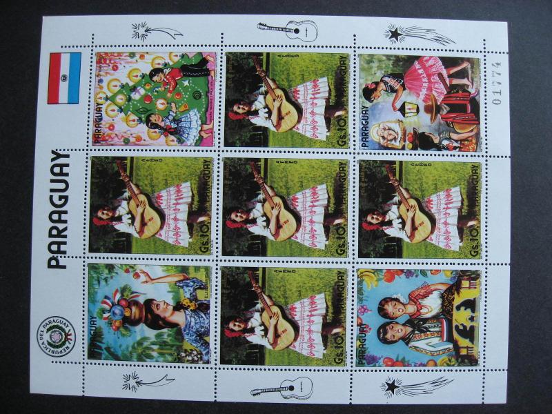 Paraguay guitar player Sc C585 x 5 in MNH Kleinbogen sheet of 9 