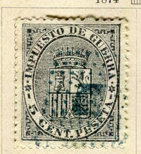 SPAIN; 1874-76 classic War Stamp issue fine used 5c. value