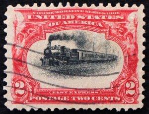 U.S. Used Stamp Scott #295 2c Pan-American. EFO: Vignette Shift High Train