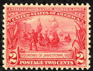 US #329 SCV $120. 2c Jamestown, VF/XF mint never hinged, extremely well cente...