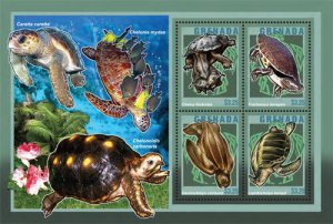 Grenada 2013 - Turtles - Marine Life - Sheet of 4 Stamps - Scott #3950 - MNH