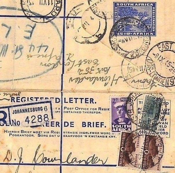 S.Africa WW2 MILITARY Jo'burg Registered Letter Forwarded Cover TANKS 1945 ZZ154