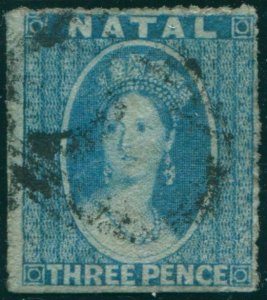 Natal 1859 SG12 3d blue QV rough paper FU