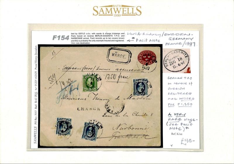 F154 World Railway Sweden Germany France 1897 Cover {samwells}