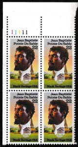 U.S. Scott 2249,Jean Baptiste Pointe du Sable,1987 22¢ Plate Number Block VF/NH