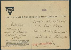 Switzerland WWII Internee Camp Losone YMCA Prisoner Cover 53922