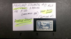 Falkland Islands 1938-1946 Scott# 91 Mint Light Hinge F-VF