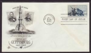 US 1180 Gettysburg Artcraft U/A FDC