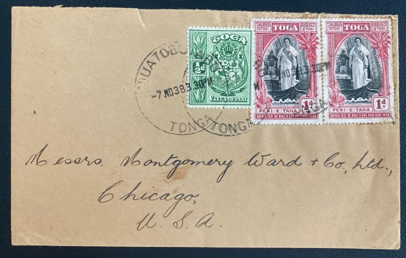 1938 Niuatobutabu Tonga Toga Cover to Chicago IL Usa